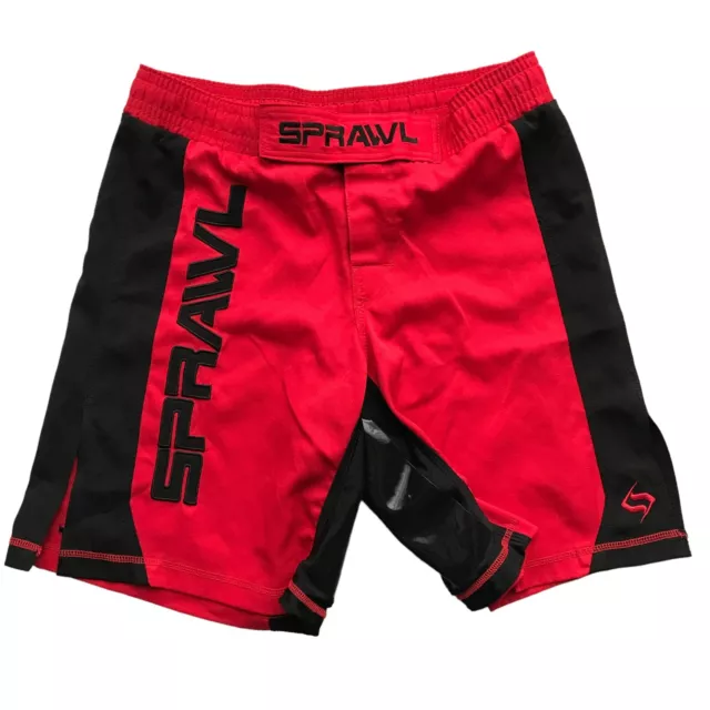 Sprawl MMA Fighting Shorts Men's 36 Red Black Drawstring Stretch Embroidered Log