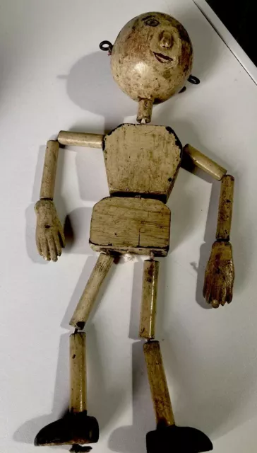 Victorian folk art articulated wooden puppet