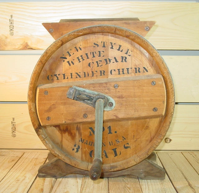 Antique Original New Style White Cedar Barrel Butter Churn No. 1 USA 3 Gallons