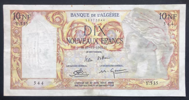 N°18 Billet De 10 Nouveaux Francs Banque De L'algérie 25 11 1960