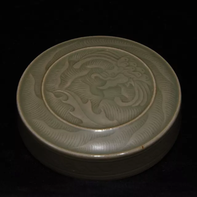 3.2" China ancient Porcelain Song dynasty Yue Kiln Carve flowers box 3