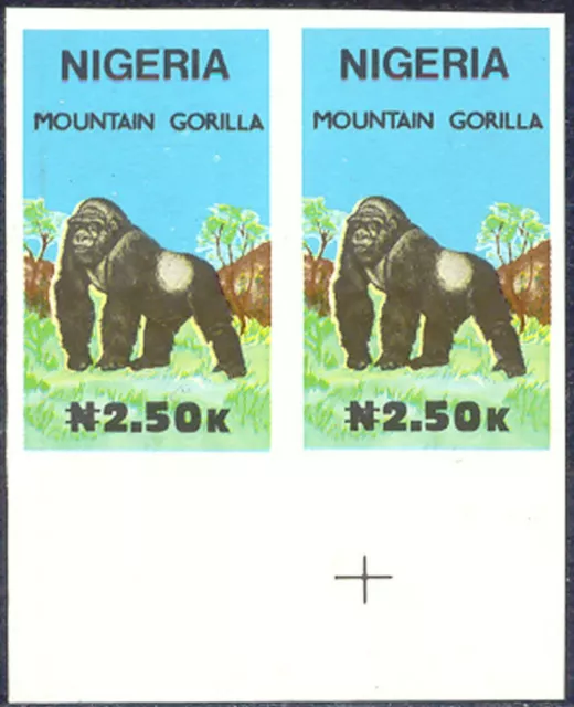 NIGERIA 1990 wildlife 2 n. 50 mountain gorilla U/M MAJOR VARIETY IMPERFORATED