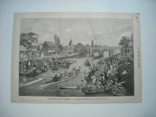 1877 Engraving. The Pleasures Of Parisians. Le Canotage A Joinville-Le-Pont. Explain