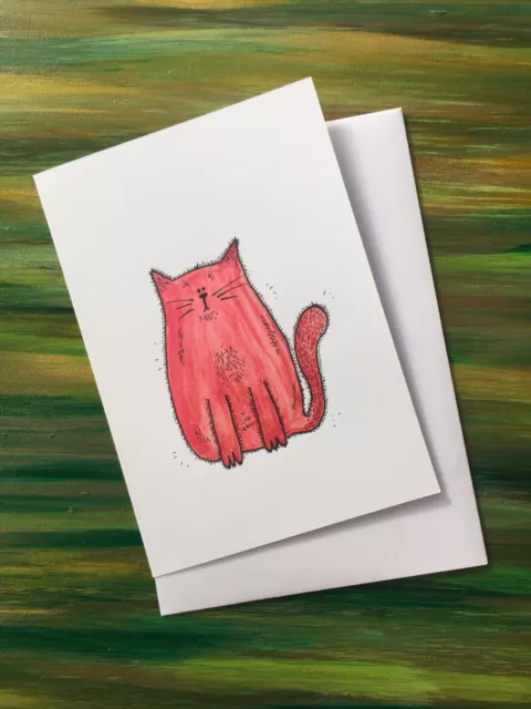 Original handbemalte Aquarell Grußkarte, Katze, Katzenmutter, Katzenvater, Verrückt