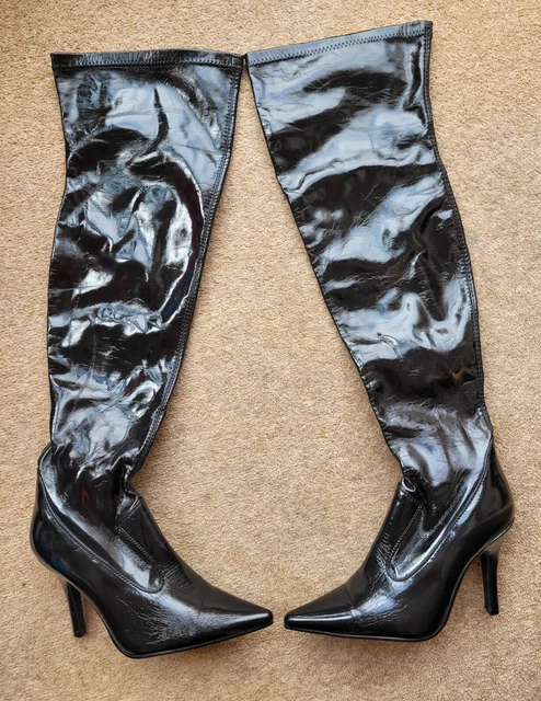 High Pvc Boot LADIES THIGH HIGH PVC Black Boots In VGC Size UK 6 £4.99 - PicClick UK