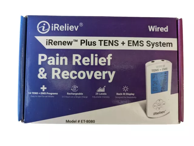 iReliev TENS Unit + EMS Muscle Stimulator  Pain Relief & Recovery System ET-8080