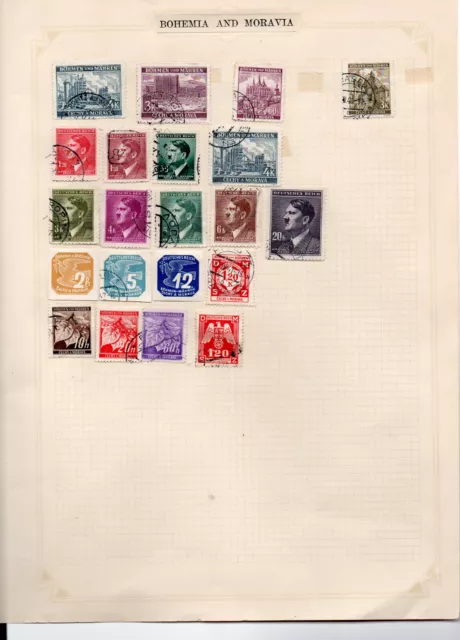 Stamps Germany Bohmen & Mahren Cechy A Morava Album Sheet 21 Stamps Used
