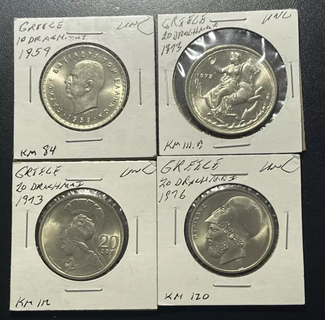 Greece 10 and 20 Drachmas Modern Coins: Lot of 4