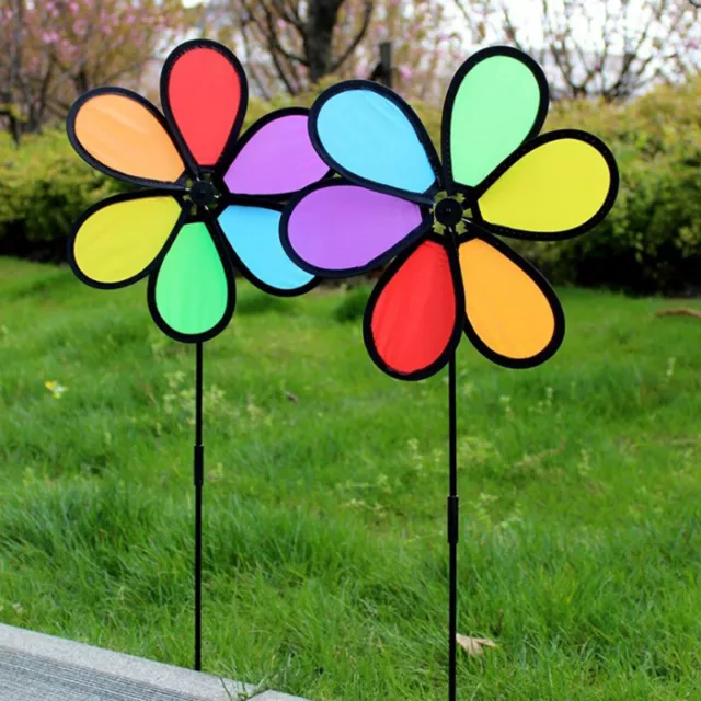 Nuevo Colorido Arco Iris Flor Dañosa Spinner Viento Molino de Viento Jardín Patio Exterior Decoración.