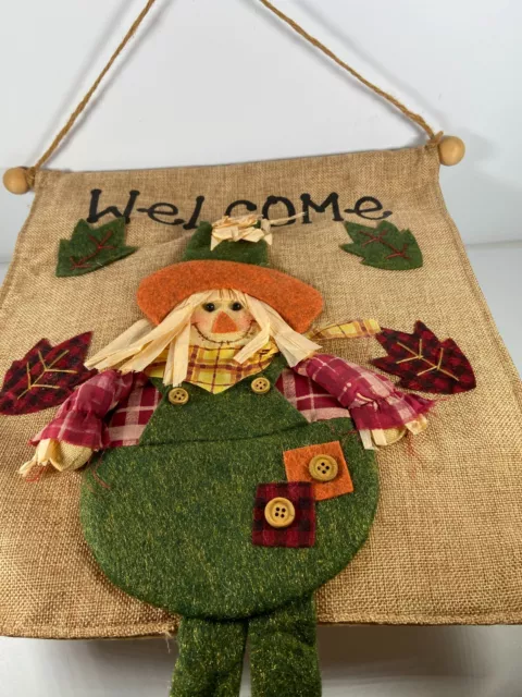 Vintage Hanging Welcome Door Home Decorative Scarecrow SIGN CANVAS 22"