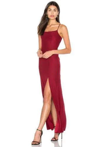 STONE COLD FOX Burgundy Red Silk Slit Front Maxi Dress M
