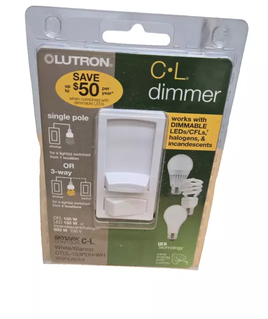 Lutron Skylark Contour LED+ Dimmer Switch for LED Bulbs White CTCL-153PMH-WH
