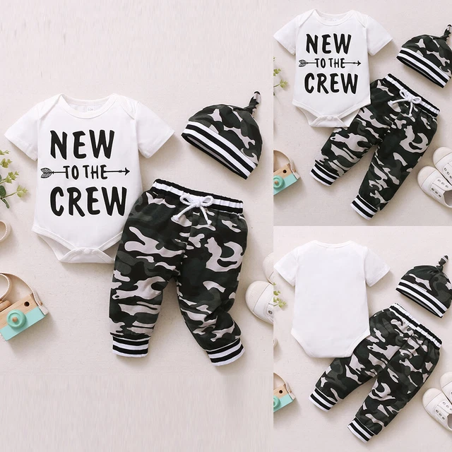 Infant Baby Boys Camo Outfits Short Sleeve Romper Tops Pants Hats Clothes Set AU