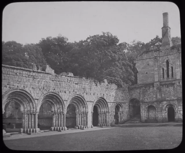 Glass Magic Lantern Slide FOUNTAINS ABBEY CHAPTER HOUSE C1890 PHOTO YORKSHIRE