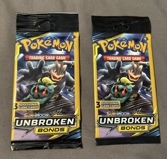 LOT OF 2 Pokemon Sun & Moon UNBROKEN BONDS 3 Card Booster Packs Sealed