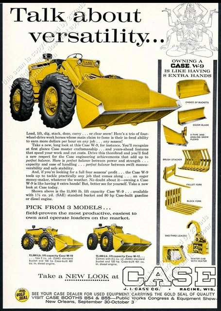 1962 Case W9 front end loader photo vintage trade print ad