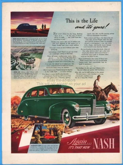 1940 Nash 4-Door Sedan Detroit MI This is the Life and it's Yours 1939 Car Ad