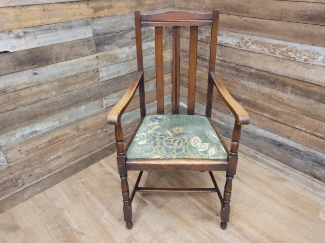 Early 20thC Slat Back Vintage Hall Bedroom Chair Carver Armchair