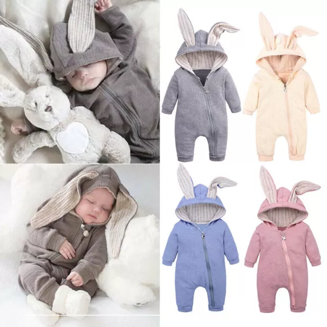 Cute Rabbit Bunny Ear Romper Jumpsuit Bodysuit Newborn Baby Hoody Easter Clothes
