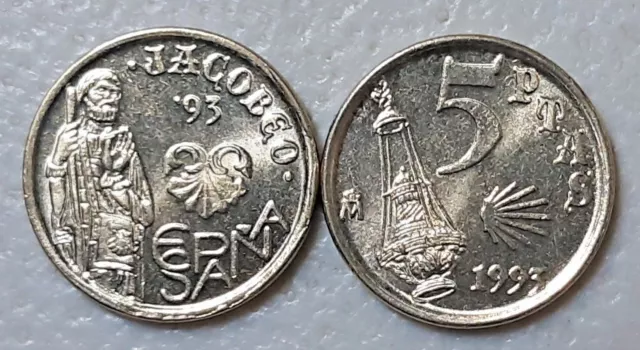 Spain 5 ptas pesetas 1993 uncirculated coin KM# 919