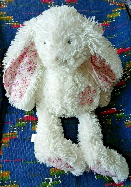 Kb1 / Doudou Peluche Grand Lapin Blanc Fleur Rose Maisons Du Monde 50Cm Kom9
