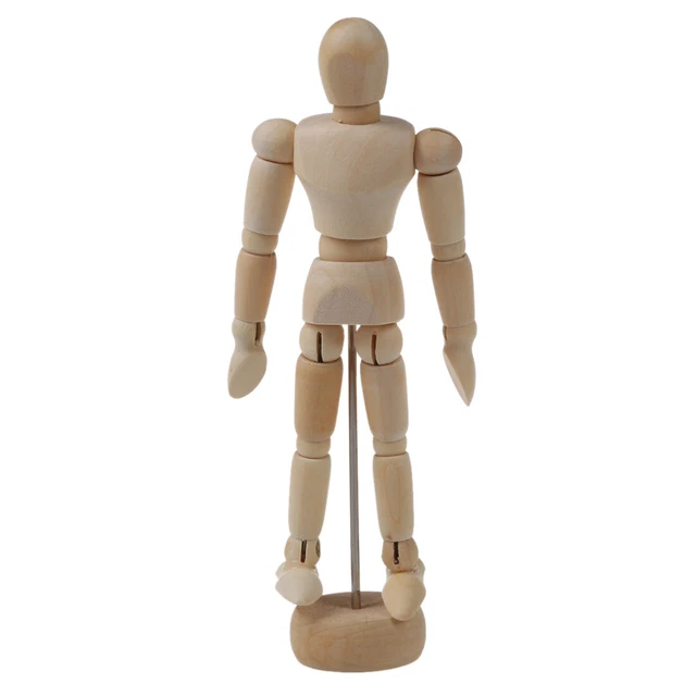 Maniquí articulado de mano cabeza de bloque de mano de artista macho de 4,5 pulgadas de madera maniquí