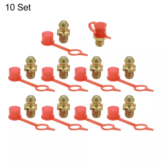 M6 Brass Thread Straight Grease Nipple Fittings with Red Dust Cap for Car 10 Set