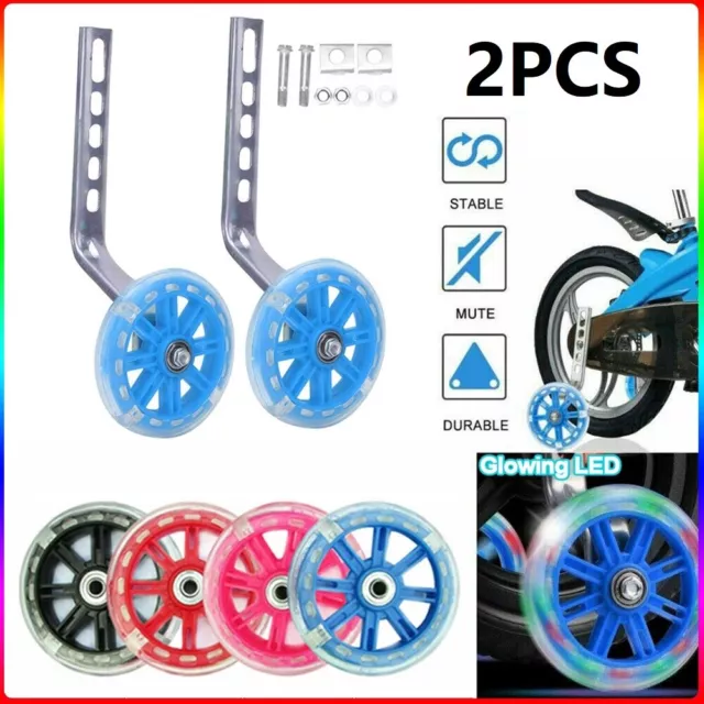 Bicycle Bike Cycle Kids Universal Training Wheels LED Stabilisers 12-20" inch UK 3