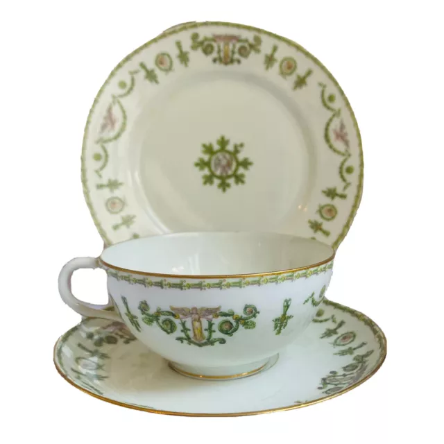Vintage Limoges WG & Co France Tea Cup Saucer Side Plate Angel Eagle Green Gold