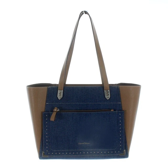 Samantha Thavasa Tote Bag Denim Faux Leather Tea Brown Indigo /Ak17 Women
