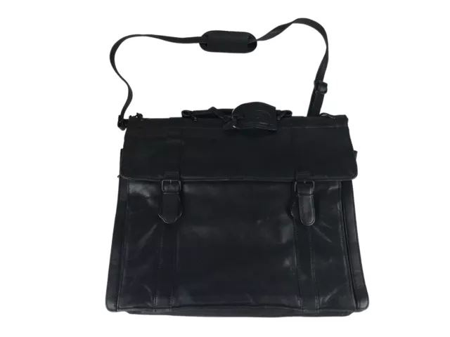 Mark Phillip Unisex Black Full Grain Leather Briefcase Document Case Bag Size M