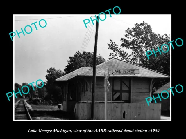 OLD LARGE HISTORIC PHOTO OF LAKE GEORGE MICHIGAN RAILROAD DEPOT STATION c1950