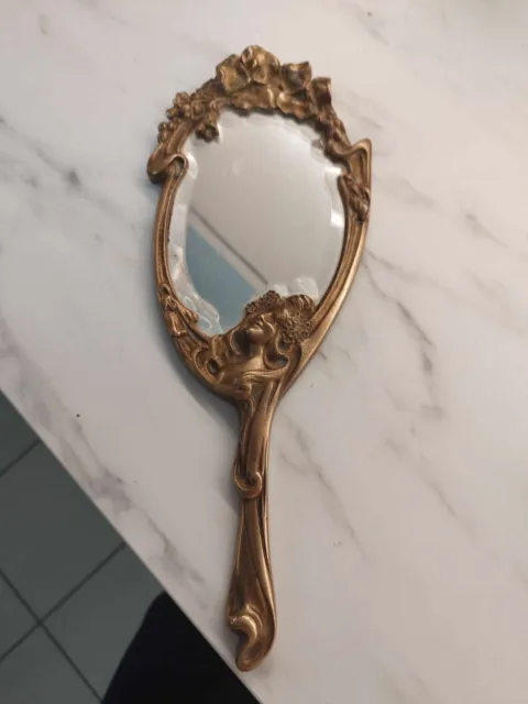 Miroir Face A Main Ancien En Bronze