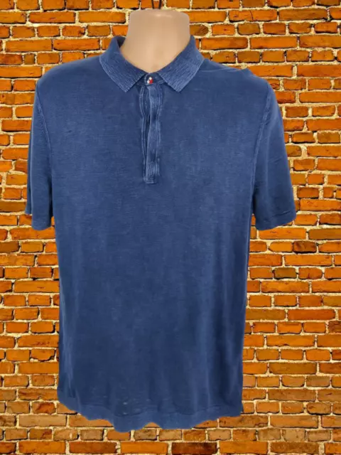 Mens Hilfiger Denim Size Uk Medium Blue Short Sleeve Soft Collar Polo Shirt Top