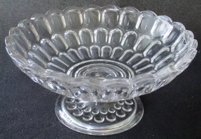 Victorian flint Bakewell, Pears Glass THUMBPRINT open compote, 8” d. EAPG