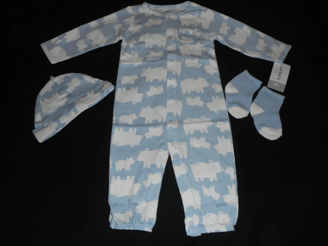 Carters 3-Piece Infant Baby Boy Polar Bear Converter Gown Set - Size 6 Months -