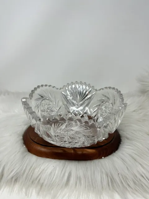 Antique American Brilliant Period Cut Glass 8” Crystal Dish Bowl Sawtooth Edge