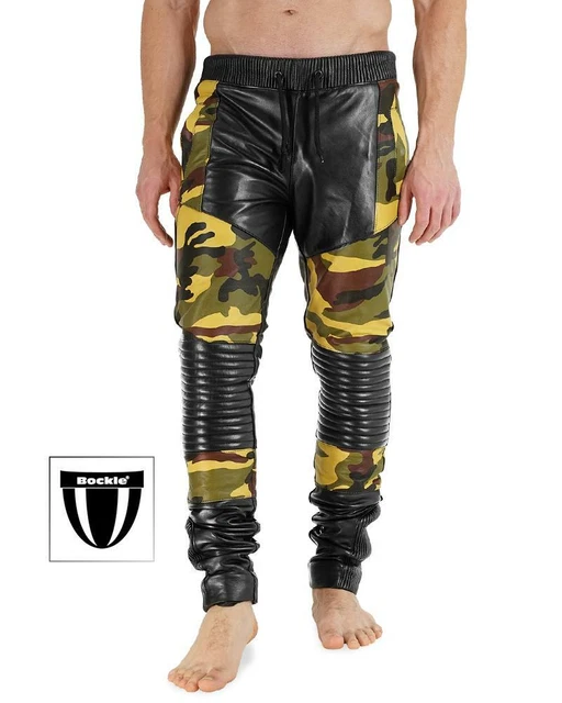 Bockle® Joggers Camouflage Lederhose Lederjeans Leder Jogginghose Herren