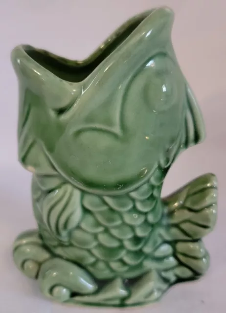 Shawnee Emerald Green Fish Vase Pottery USA Vtg Retro