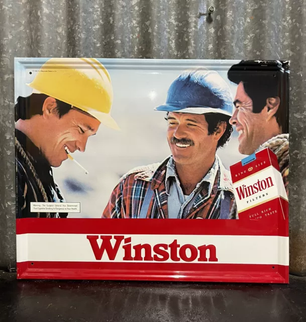 WINSTON Tobacco Cigarettes 1980's Embossed Vintage Shop Milk Bar tin sign