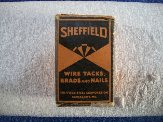 Vintage Box of SHEFFIELD Wire Tacks, Brads and Nails, Appears Full-Nails (JP110)