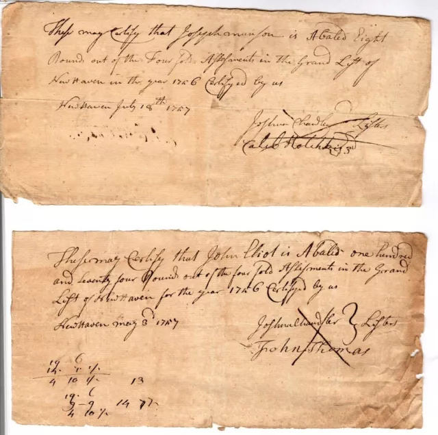 1756, New Haven, CT; Joshua Chandler, son British Spy , pair of documents signed