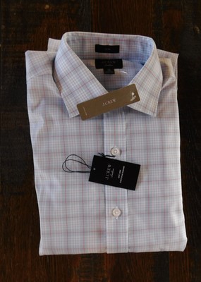 JCrew $70 Slim Ludlow shirt stretch cotton square center pink plaid 17/35 AA837