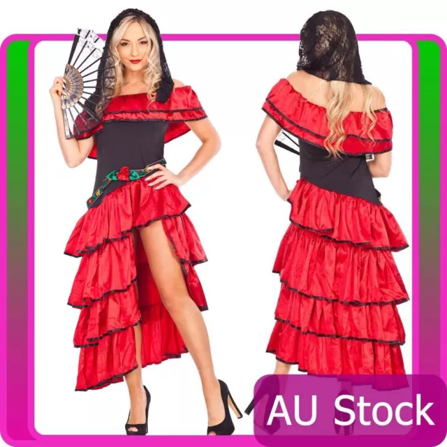 Spanish Mexican Flamenco Latin Dancer Costume Can Can Saloon Dancing Fancy Dress