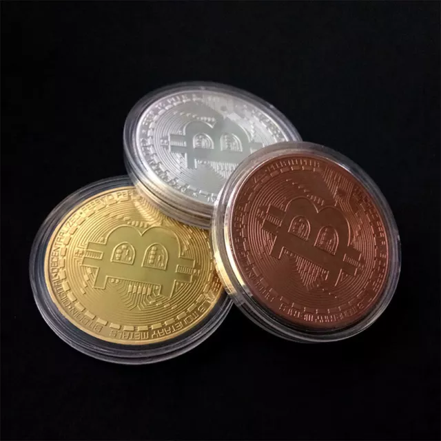 3 Pcs Gold Plated Rose Gold Silver Commemorative Bitcoin Coin Collectors Bit