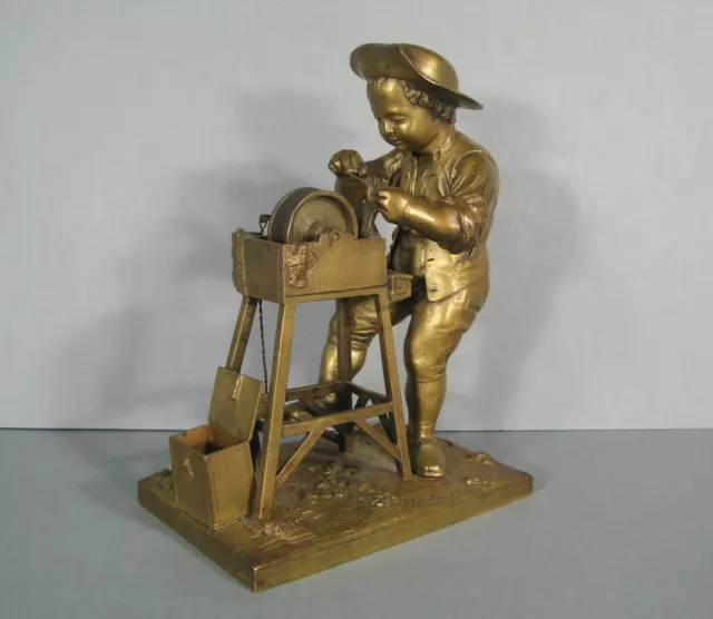 Rémouleur Sculpture Pyrogène Bronze Ancien Signé Charles Mènne Fondeur Susse