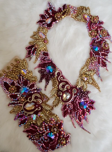 Set of Necklace & a Cuff & Earrings Multi Color Burgundy Gold