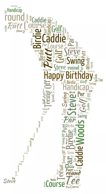 Personalised Golfer Word Art Print Birthday Father's Day Gift Print