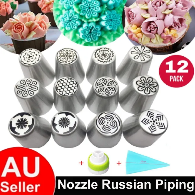 12pcs Russian Piping Tips Nozzle Set Baking Supplies Tulip Cupcake Flower Icing