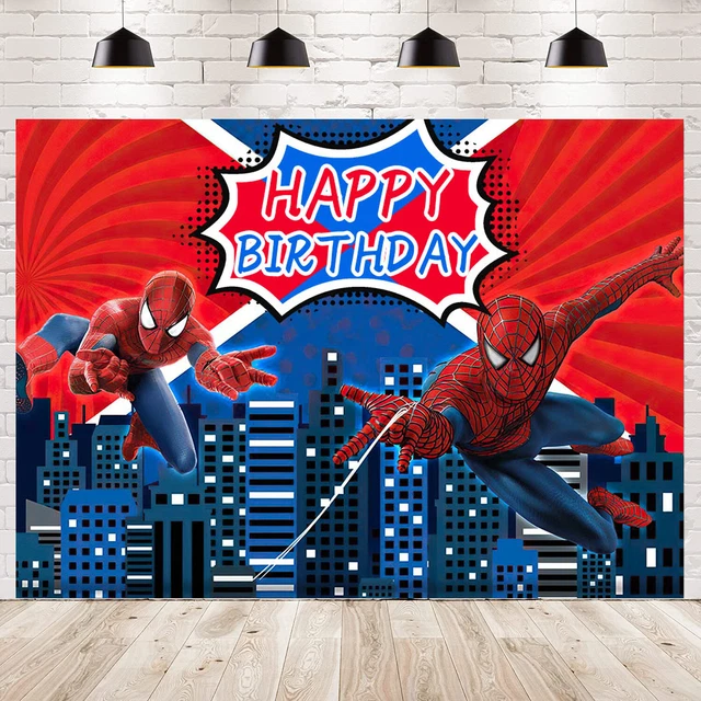 Hero City Spiderman Happy Birthday Backdrop Photo Background Party Banner Decor